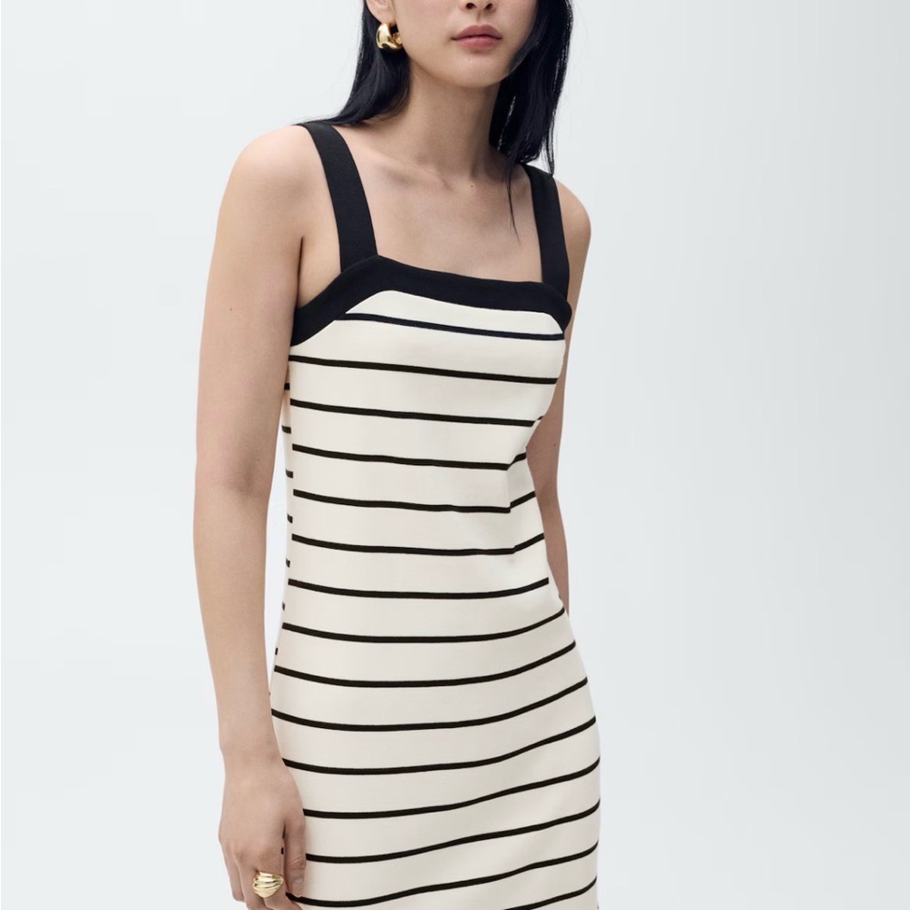 Mango Black and White Striped Mini Dress